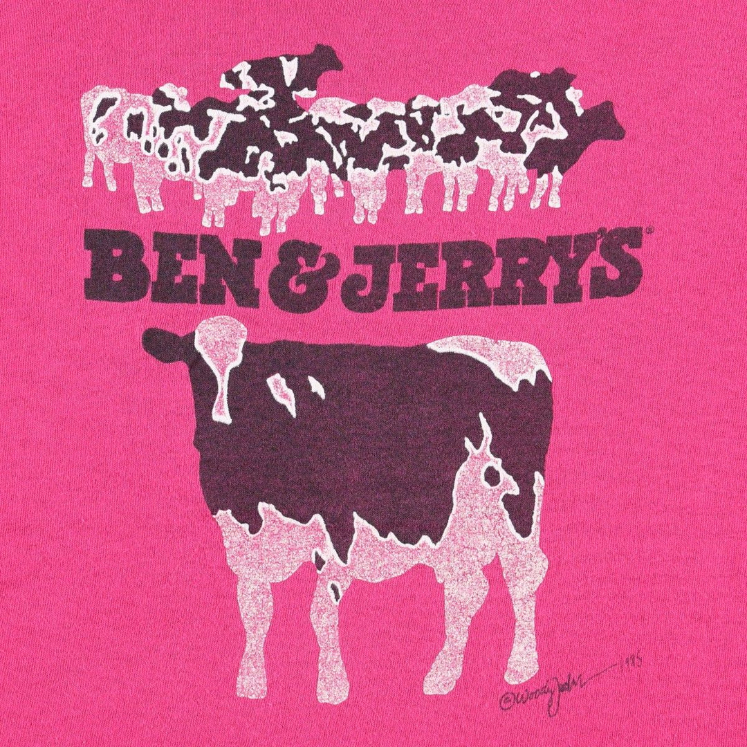90'S Hanes Ben And Jerry's advertising T-shirt, made in USA, women's size M equivalent. cotton pink type Vintage Second Hand