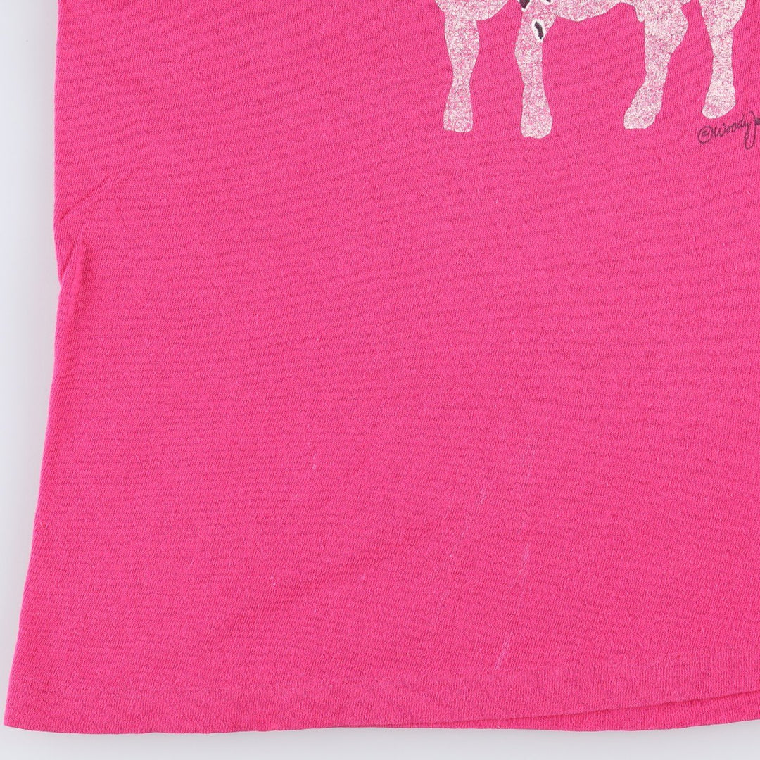90'S Hanes Ben And Jerry's advertising T-shirt, made in USA, women's size M equivalent. cotton pink type Vintage Second Hand