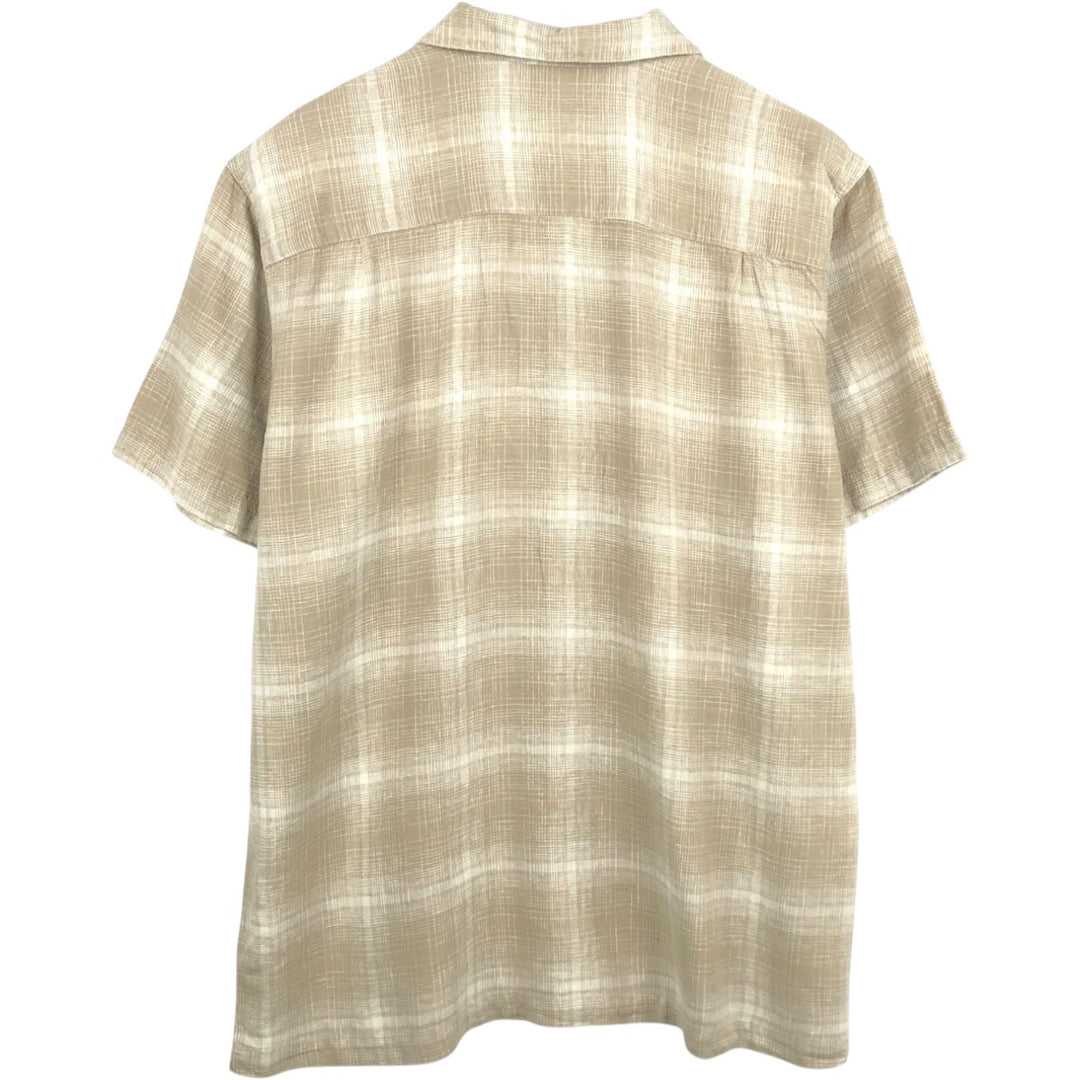 HAGGAR Ombre Check Short-Sleeve Open Collar Rayon x Linen Shirt, Boxy Shirt, Men's XL Equivalent linen Beige type Vintage Second Hand
