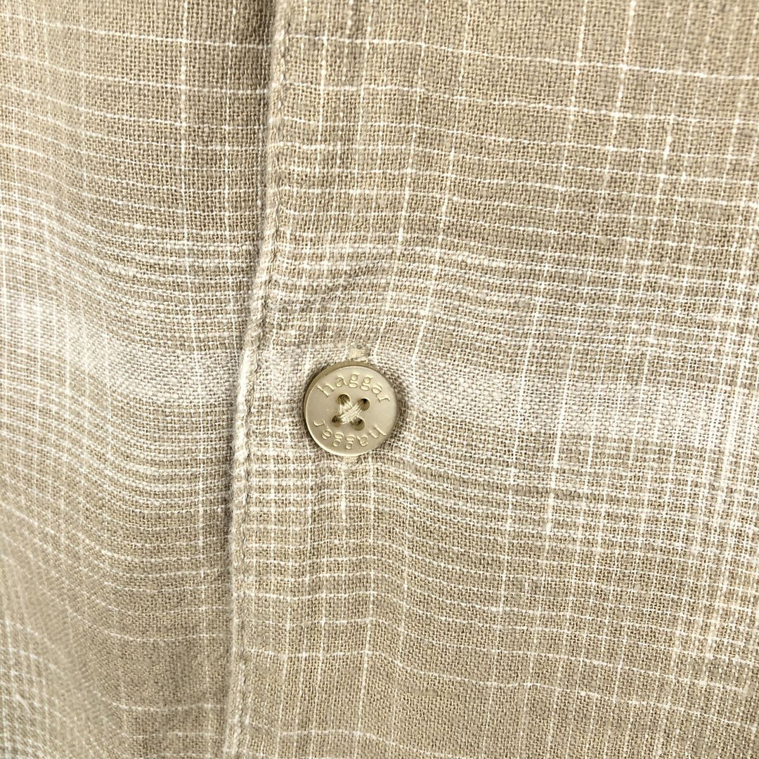 HAGGAR Ombre Check Short-Sleeve Open Collar Rayon x Linen Shirt, Boxy Shirt, Men's XL Equivalent linen Beige type Vintage Second Hand
