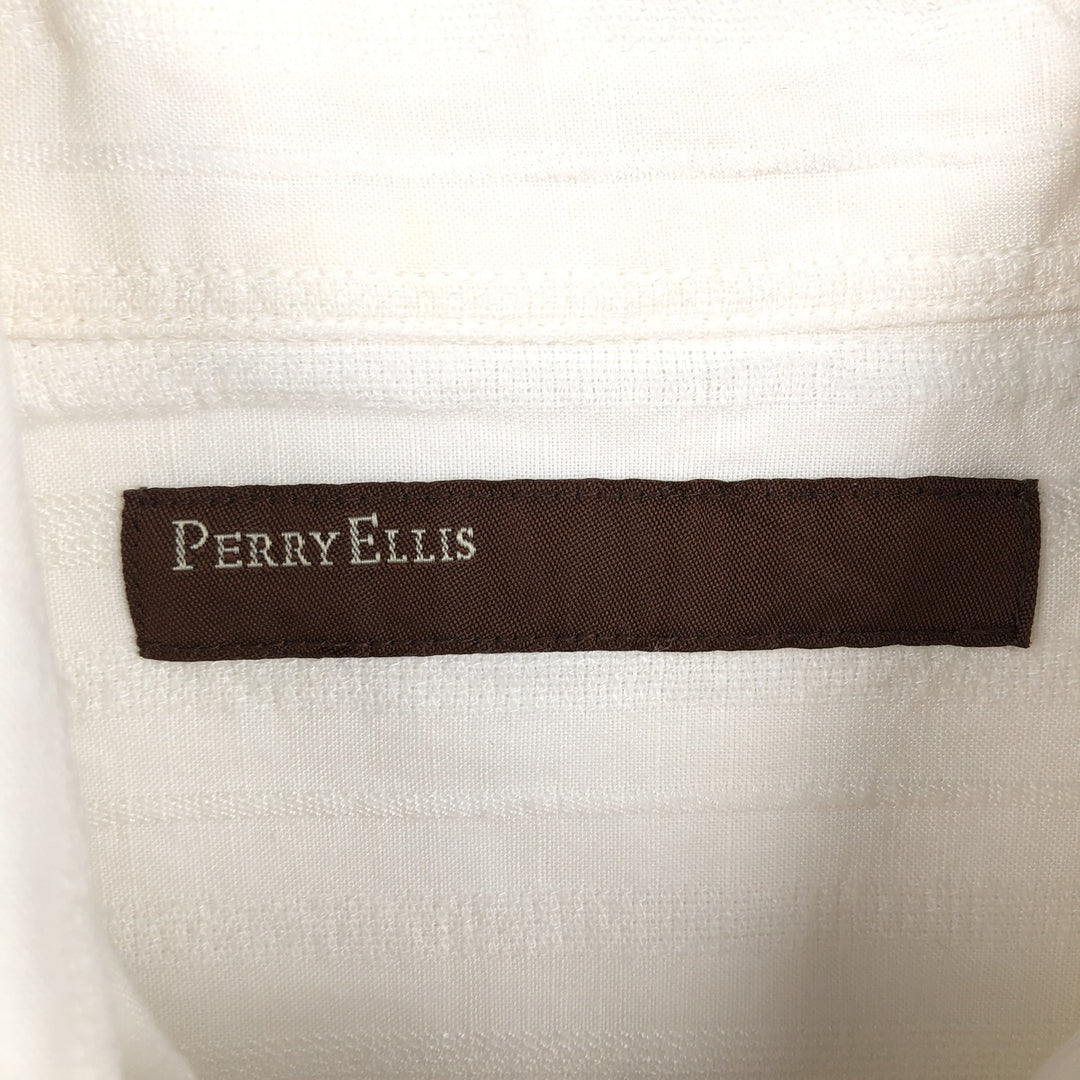 Perry Ellis multi-stripe short-sleeved linen x rayon shirt, men's size L equivalent. linen white type Vintage Second Hand