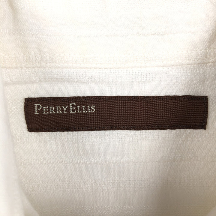 Perry Ellis multi-stripe short-sleeved linen x rayon shirt, men's size L equivalent. linen white type Vintage Second Hand