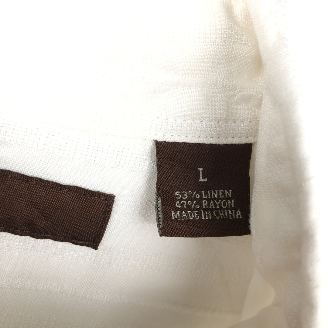 Perry Ellis multi-stripe short-sleeved linen x rayon shirt, men's size L equivalent. linen white type Vintage Second Hand