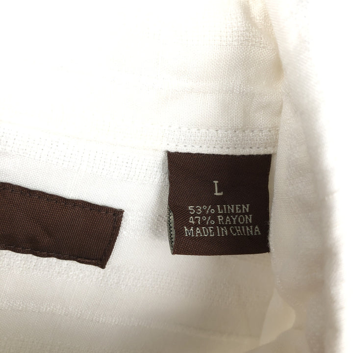 Perry Ellis multi-stripe short-sleeved linen x rayon shirt, men's size L equivalent. linen white type Vintage Second Hand