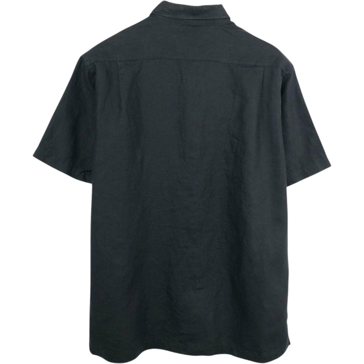 Perry Ellis short-sleeved linen box shirt, men's size L equivalent. linen black type Vintage Second Hand