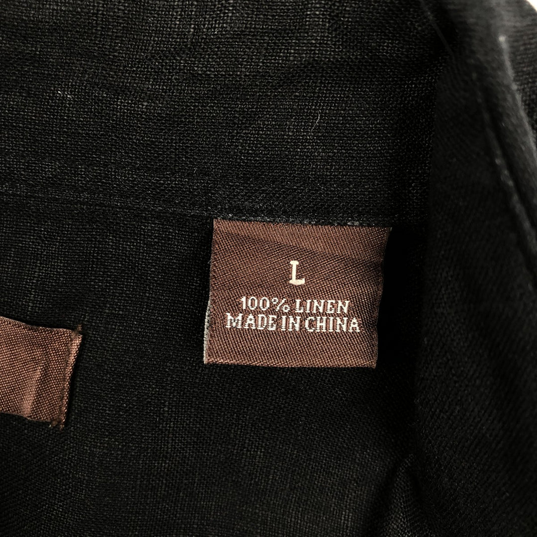 Perry Ellis short-sleeved linen box shirt, men's size L equivalent. linen black type Vintage Second Hand