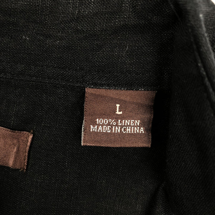 Perry Ellis short-sleeved linen box shirt, men's size L equivalent. linen black type Vintage Second Hand