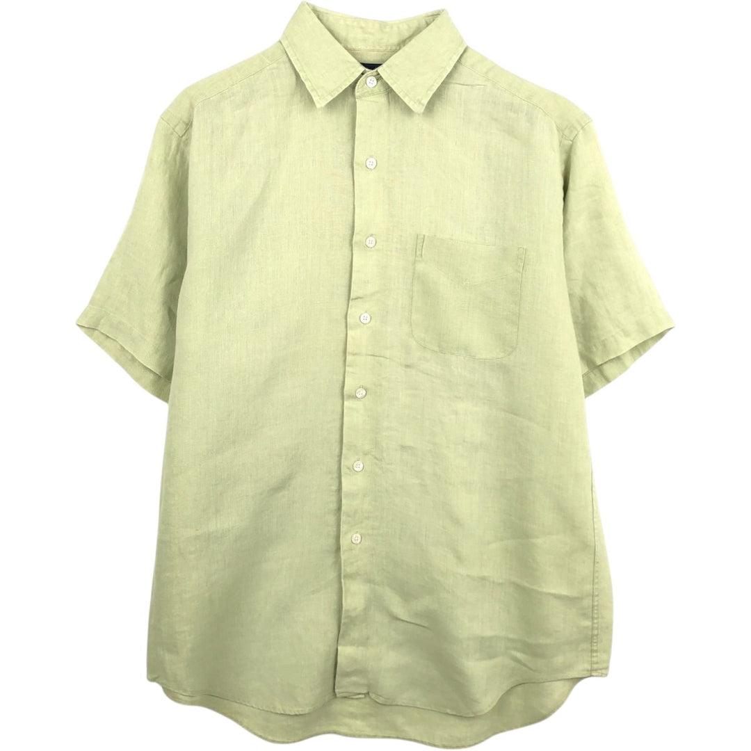 Brooks Brothers Irish Linen Short-Sleeve Linen Shirt (Men's Size M) linen green type yellow green Vintage Second Hand