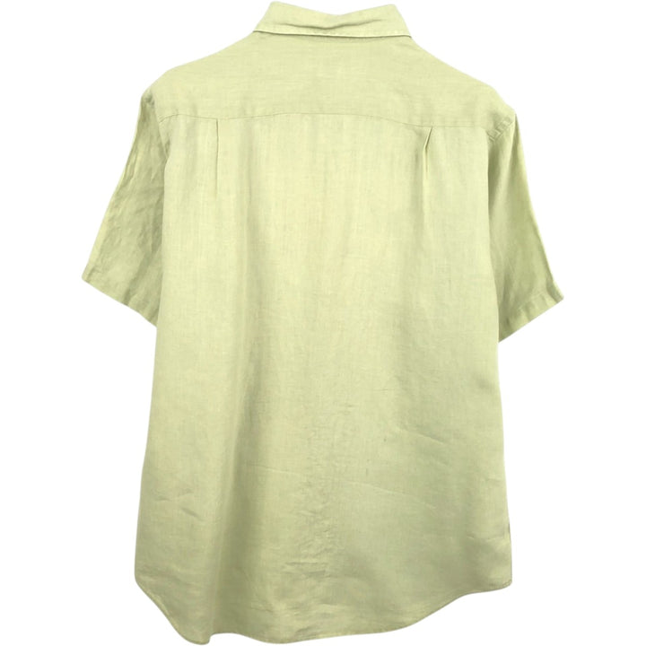Brooks Brothers Irish Linen Short-Sleeve Linen Shirt (Men's Size M) linen green type yellow green Vintage Second Hand