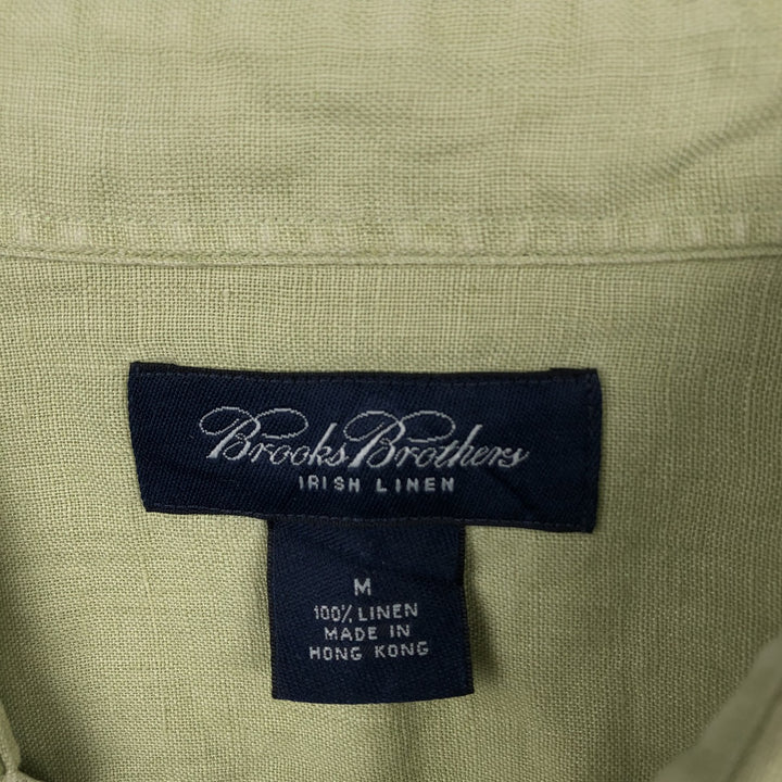 Brooks Brothers Irish Linen Short-Sleeve Linen Shirt (Men's Size M) linen green type yellow green Vintage Second Hand