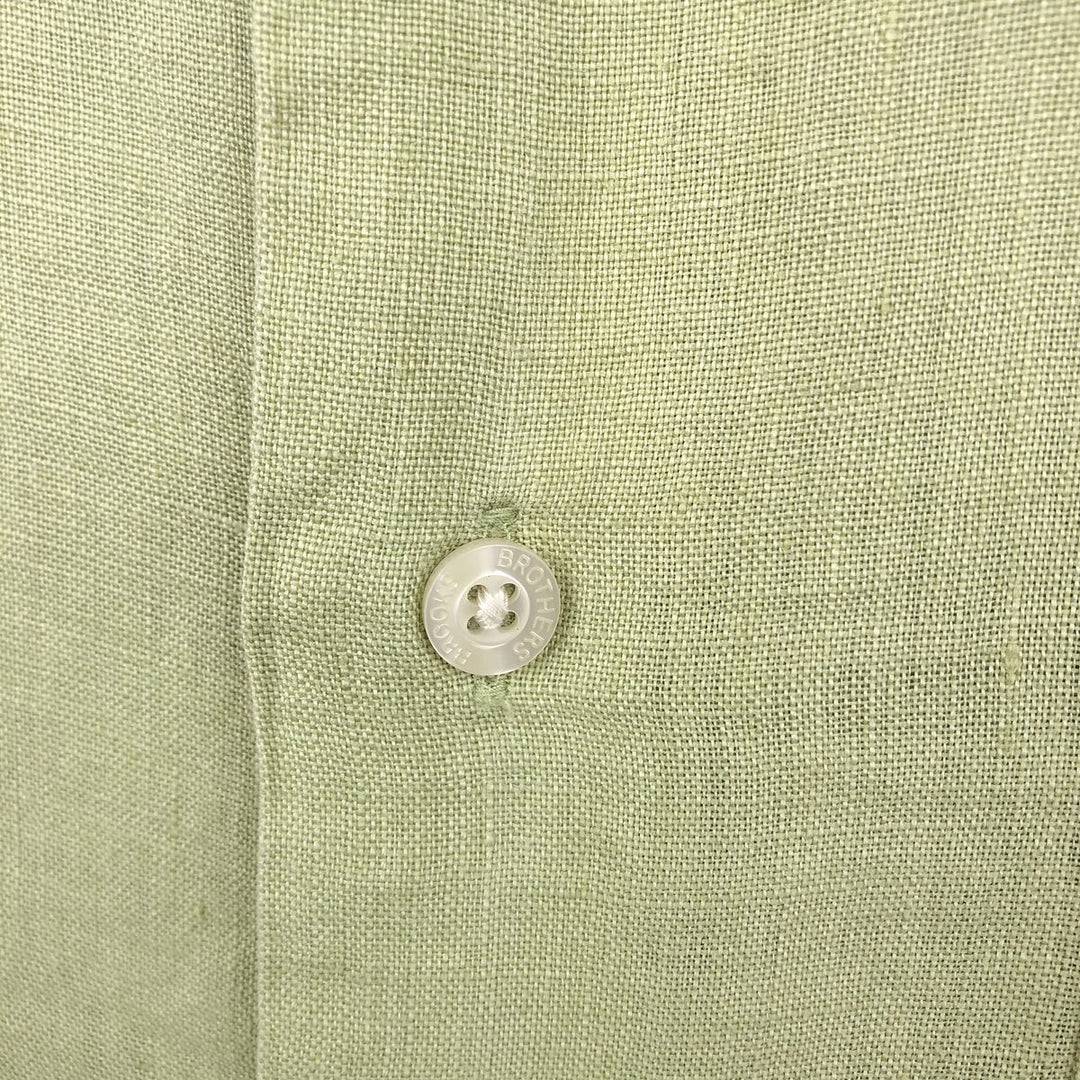 Brooks Brothers Irish Linen Short-Sleeve Linen Shirt (Men's Size M) linen green type yellow green Vintage Second Hand