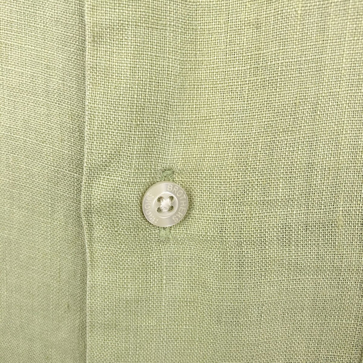 Brooks Brothers Irish Linen Short-Sleeve Linen Shirt (Men's Size M) linen green type yellow green Vintage Second Hand
