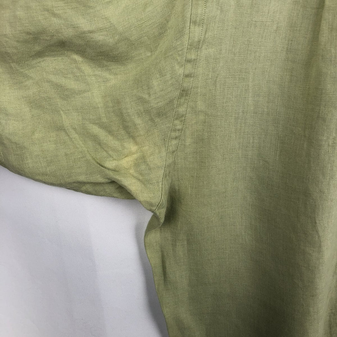 Brooks Brothers Irish Linen Short-Sleeve Linen Shirt (Men's Size M) linen green type yellow green Vintage Second Hand