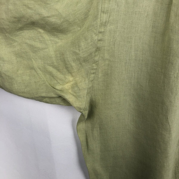 Brooks Brothers Irish Linen Short-Sleeve Linen Shirt (Men's Size M) linen green type yellow green Vintage Second Hand