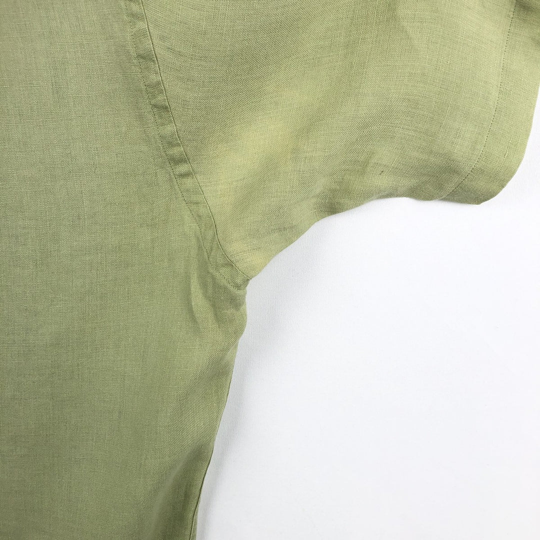 Brooks Brothers Irish Linen Short-Sleeve Linen Shirt (Men's Size M) linen green type yellow green Vintage Second Hand