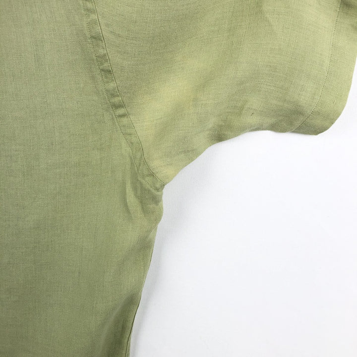 Brooks Brothers Irish Linen Short-Sleeve Linen Shirt (Men's Size M) linen green type yellow green Vintage Second Hand