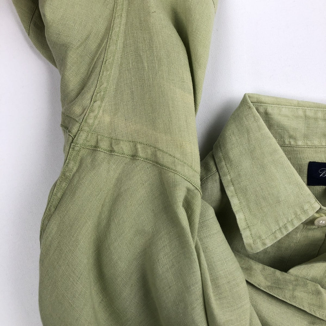 Brooks Brothers Irish Linen Short-Sleeve Linen Shirt (Men's Size M) linen green type yellow green Vintage Second Hand