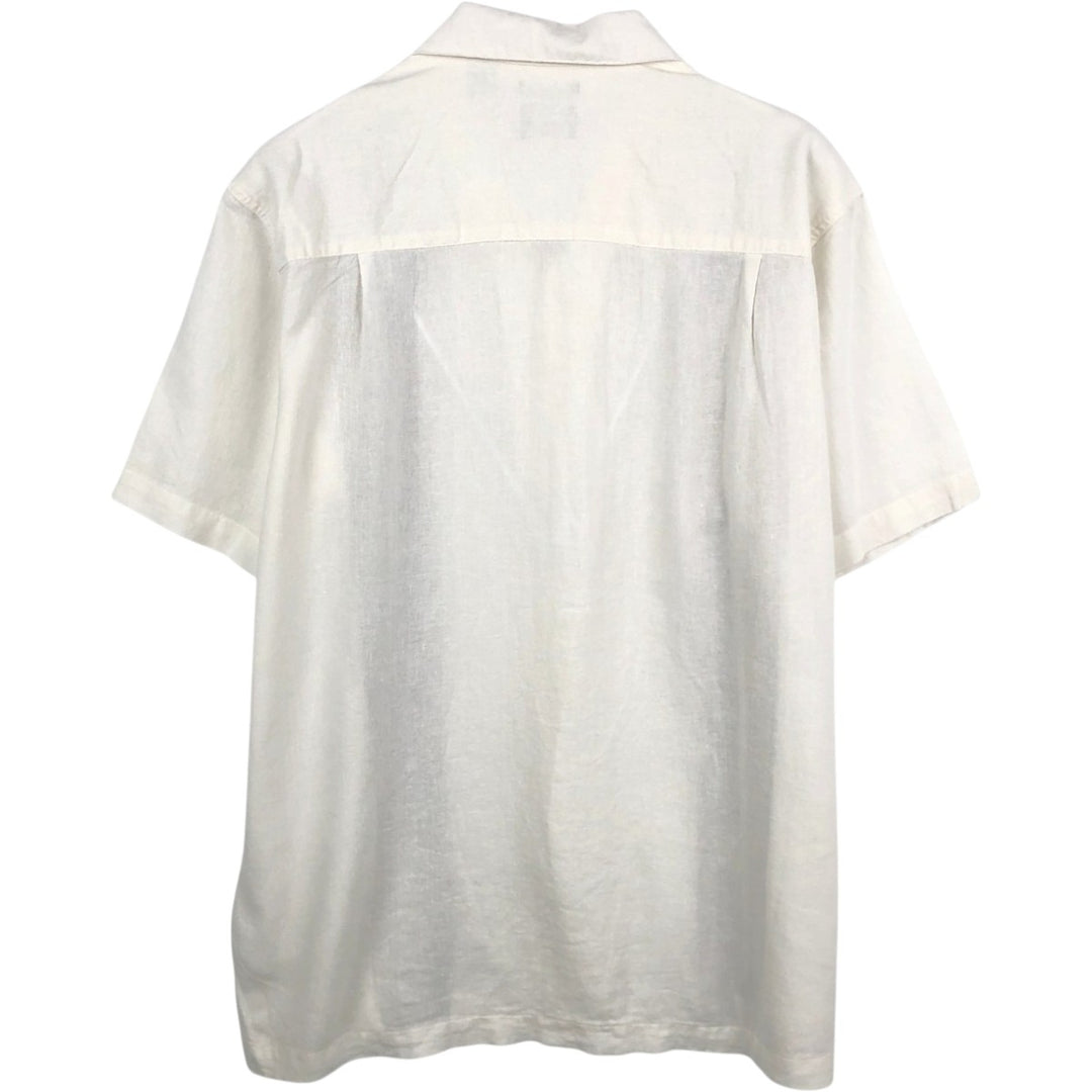 HAGGAR Washable Linen Short-Sleeve Open-Collar Rayon x Linen Box Shirt (Men's Size L) linen white type Vintage Second Hand