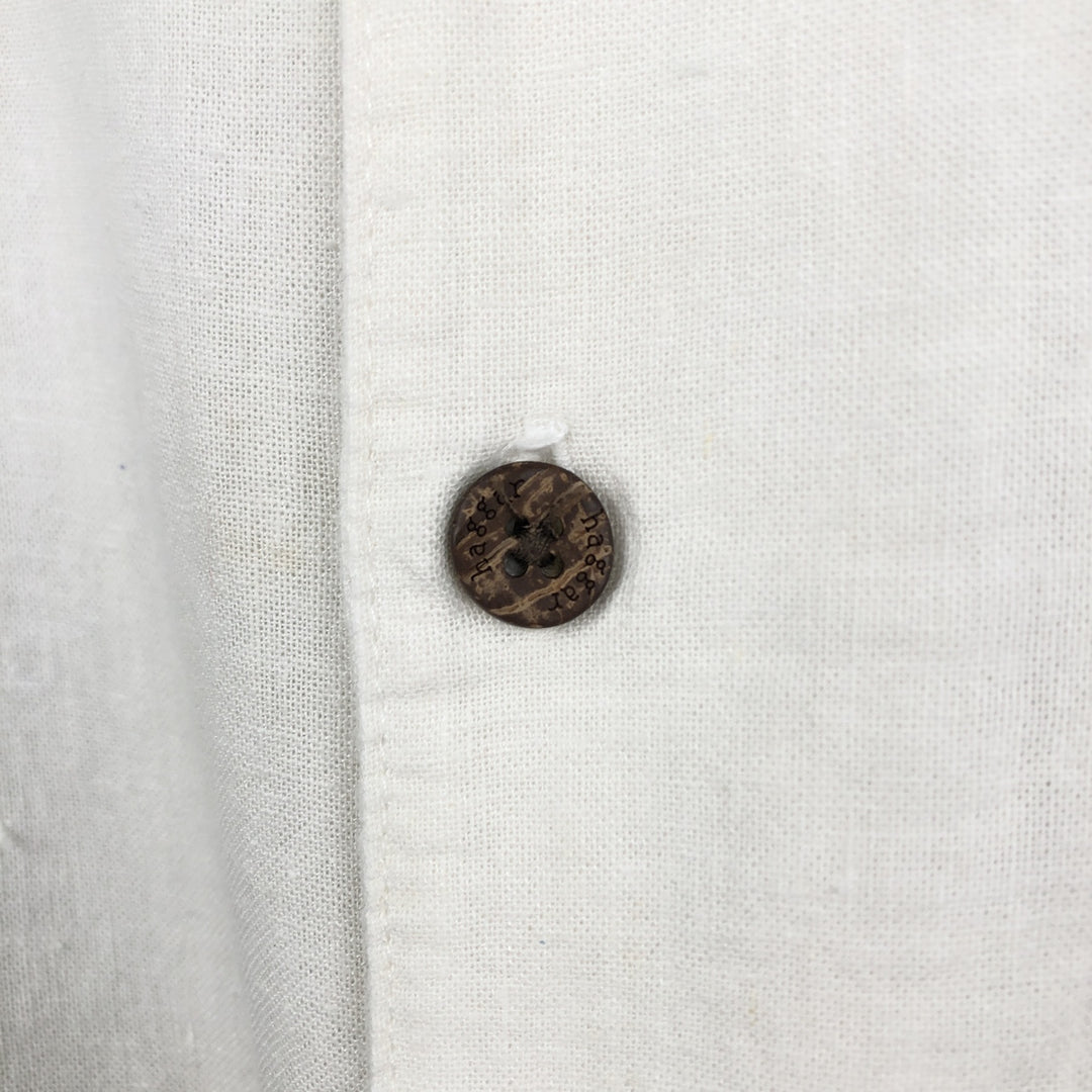 HAGGAR Washable Linen Short-Sleeve Open-Collar Rayon x Linen Box Shirt (Men's Size L) linen white type Vintage Second Hand
