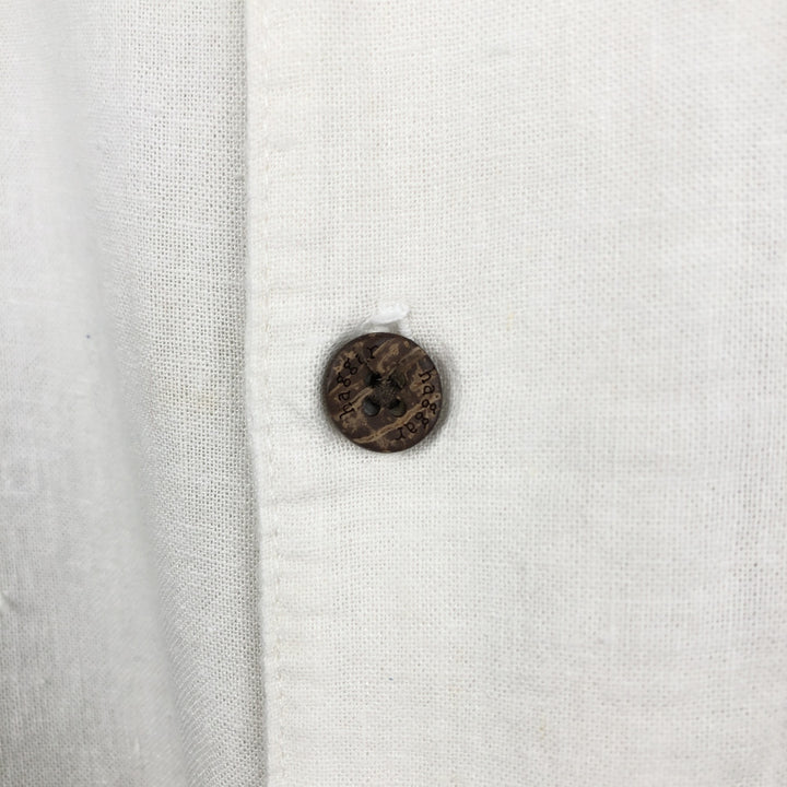 HAGGAR Washable Linen Short-Sleeve Open-Collar Rayon x Linen Box Shirt (Men's Size L) linen white type Vintage Second Hand