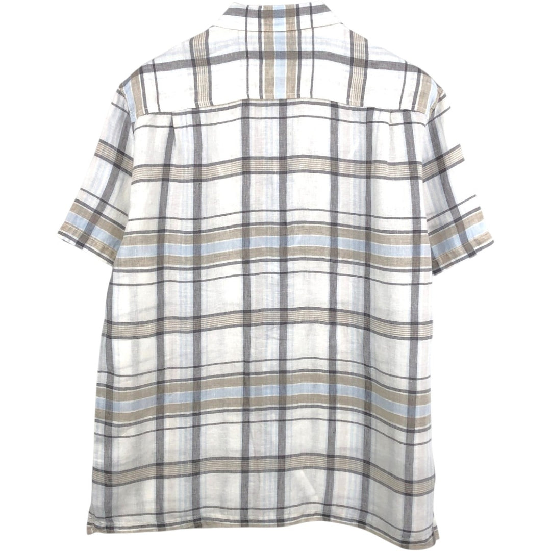 Tommy Bahama Check Pattern Short-Sleeve Linen Shirt, Boxy Shirt, Men's Size L (approx.) linen white type Vintage Second Hand