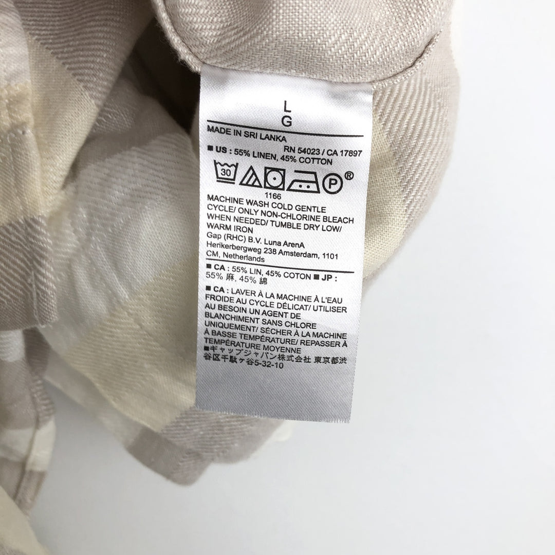 BANANA REPUBLIC LINEN-BLEND Stripe Pattern Short-Sleeve Open Collar Cotton x Linen Shirt, Boxy Fit, Men's Size L (approx.) linen pale white type Vintage Second Hand