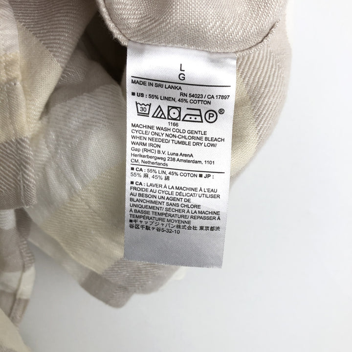 BANANA REPUBLIC LINEN-BLEND Stripe Pattern Short-Sleeve Open Collar Cotton x Linen Shirt, Boxy Fit, Men's Size L (approx.) linen pale white type Vintage Second Hand