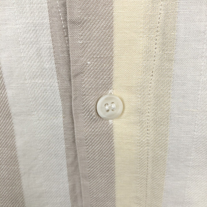 BANANA REPUBLIC LINEN-BLEND Stripe Pattern Short-Sleeve Open Collar Cotton x Linen Shirt, Boxy Fit, Men's Size L (approx.) linen pale white type Vintage Second Hand