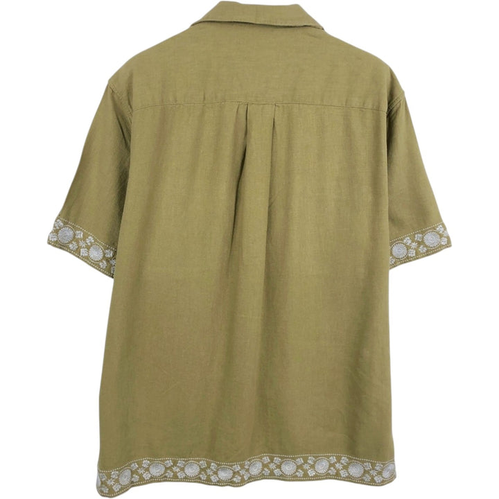 Abercrombie & Fitch Short-Sleeve Open-Collar Viscose x Linen Shirt, Boxy Fit, Men's Size L (approx.) linen Khaki type Vintage Second Hand