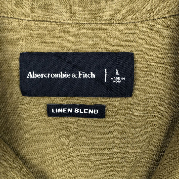 Abercrombie & Fitch Short-Sleeve Open-Collar Viscose x Linen Shirt, Boxy Fit, Men's Size L (approx.) linen Khaki type Vintage Second Hand