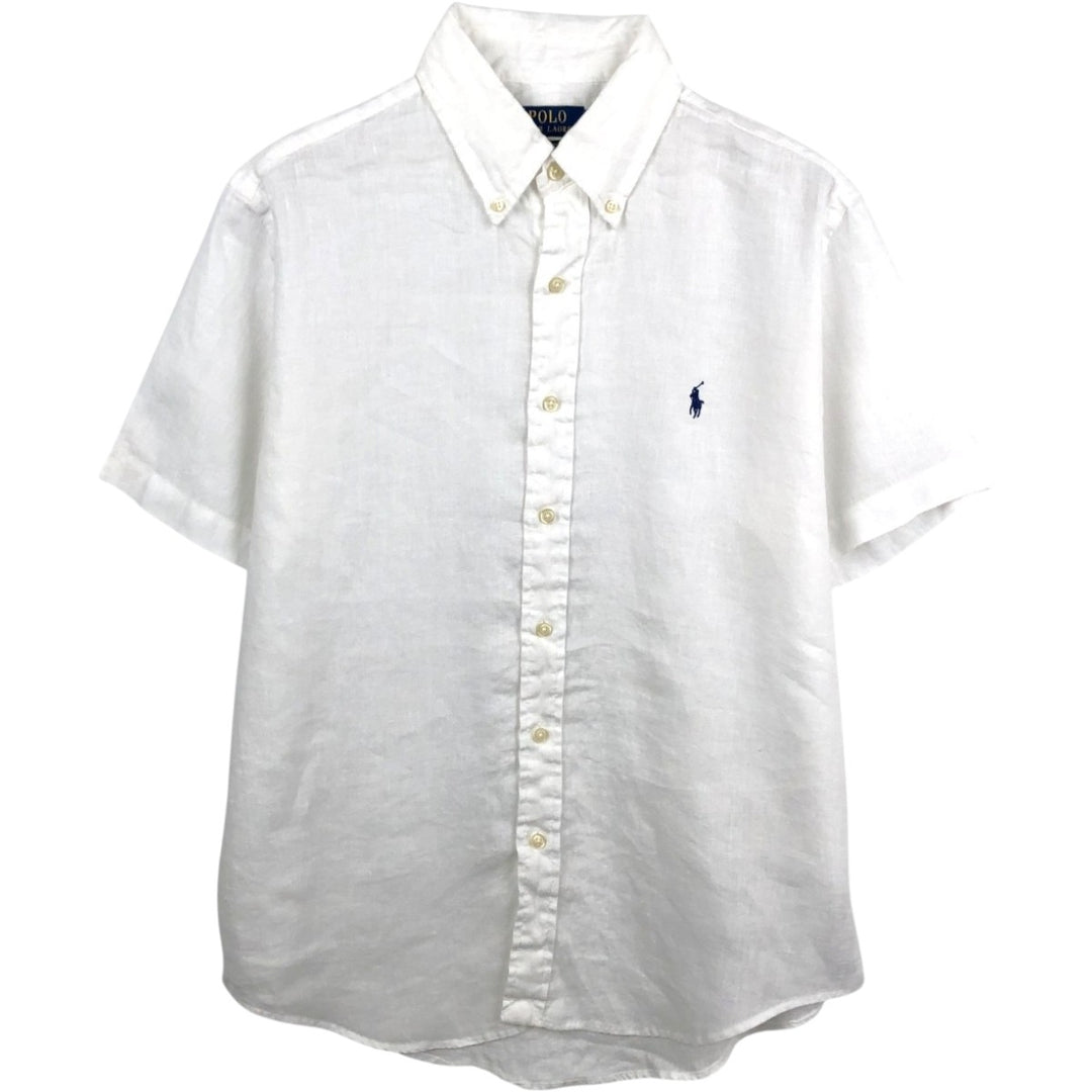 Ralph Lauren POLO RALPH LAUREN CLASSIC FIT Short-Sleeve Linen Button-Down Shirt, Men's Size M (approx.) linen white type Vintage Second Hand