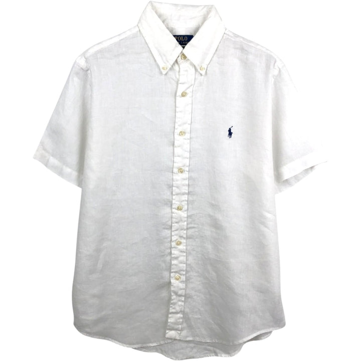 Ralph Lauren POLO RALPH LAUREN CLASSIC FIT Short-Sleeve Linen Button-Down Shirt, Men's Size M (approx.) linen white type Vintage Second Hand