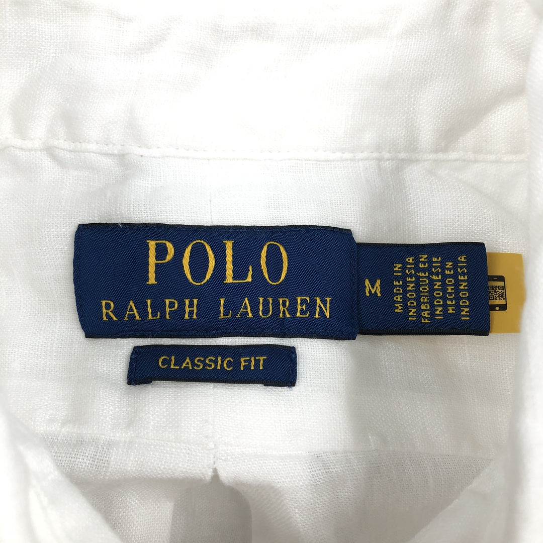 Ralph Lauren POLO RALPH LAUREN CLASSIC FIT Short-Sleeve Linen Button-Down Shirt, Men's Size M (approx.) linen white type Vintage Second Hand