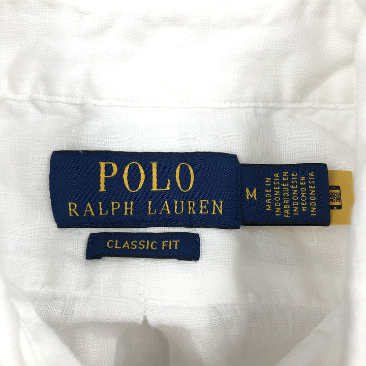 Ralph Lauren POLO RALPH LAUREN CLASSIC FIT Short-Sleeve Linen Button-Down Shirt, Men's Size M (approx.) linen white type Vintage Second Hand