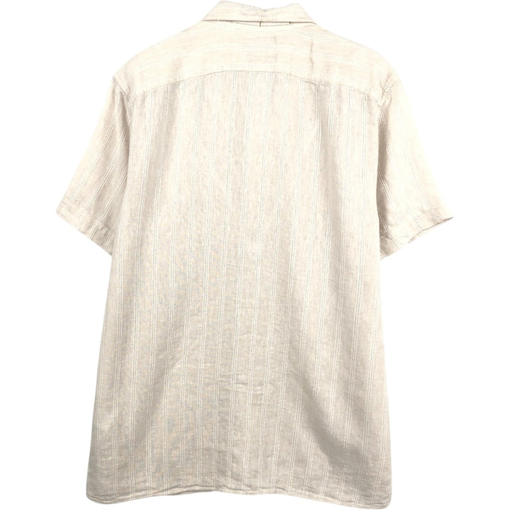 BANANA REPUBLIC STANDARD FIT Stripe Pattern Short-Sleeve Open Collar Linen Shirt, Boxy Shirt, Men's Size L (approx.) linen Beige type Vintage Second Hand