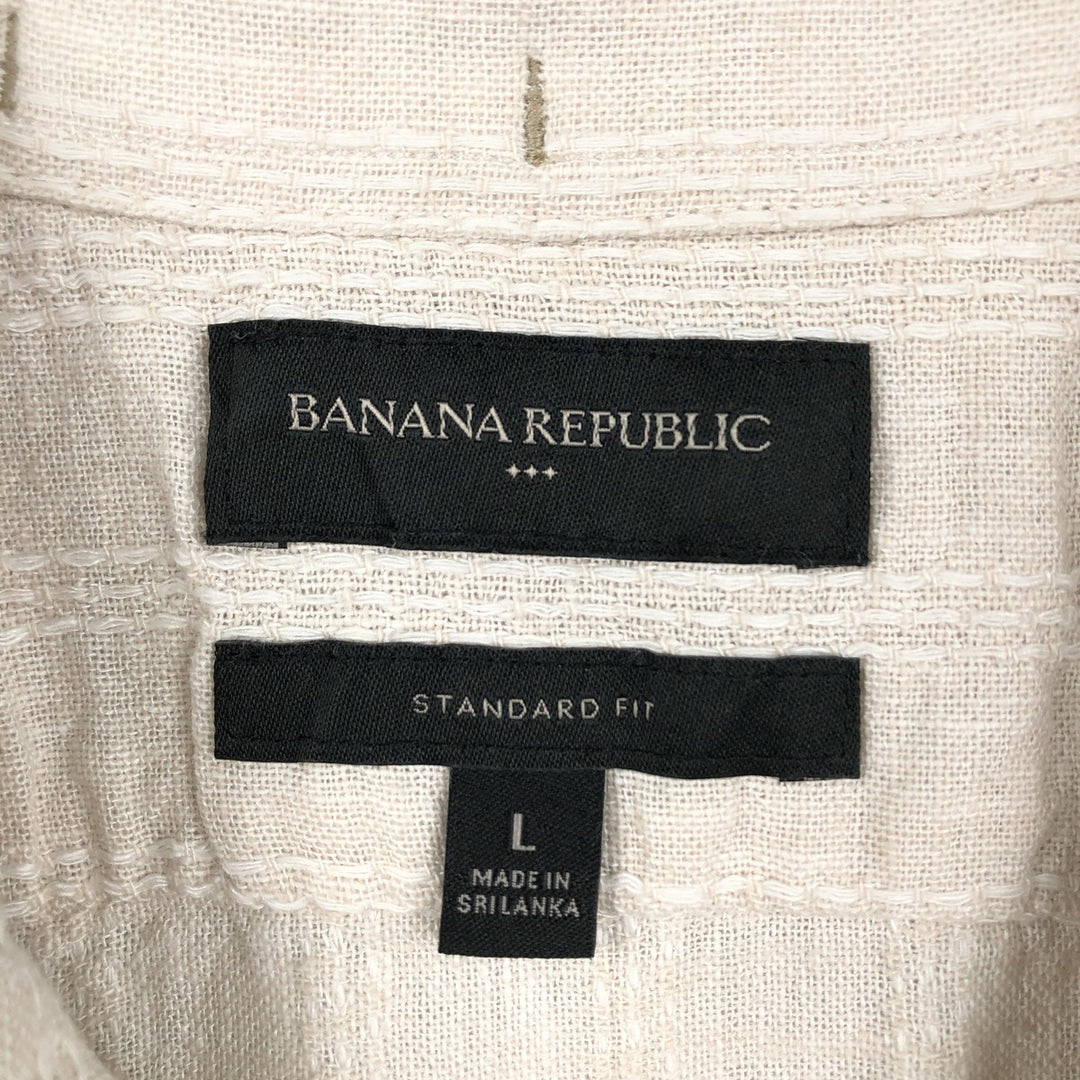 BANANA REPUBLIC STANDARD FIT Stripe Pattern Short-Sleeve Open Collar Linen Shirt, Boxy Shirt, Men's Size L (approx.) linen Beige type Vintage Second Hand