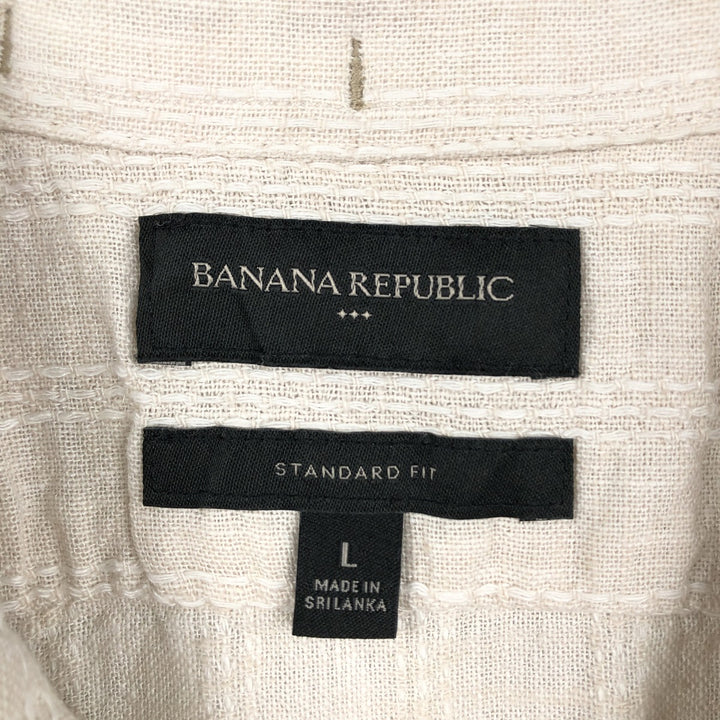 BANANA REPUBLIC STANDARD FIT Stripe Pattern Short-Sleeve Open Collar Linen Shirt, Boxy Shirt, Men's Size L (approx.) linen Beige type Vintage Second Hand