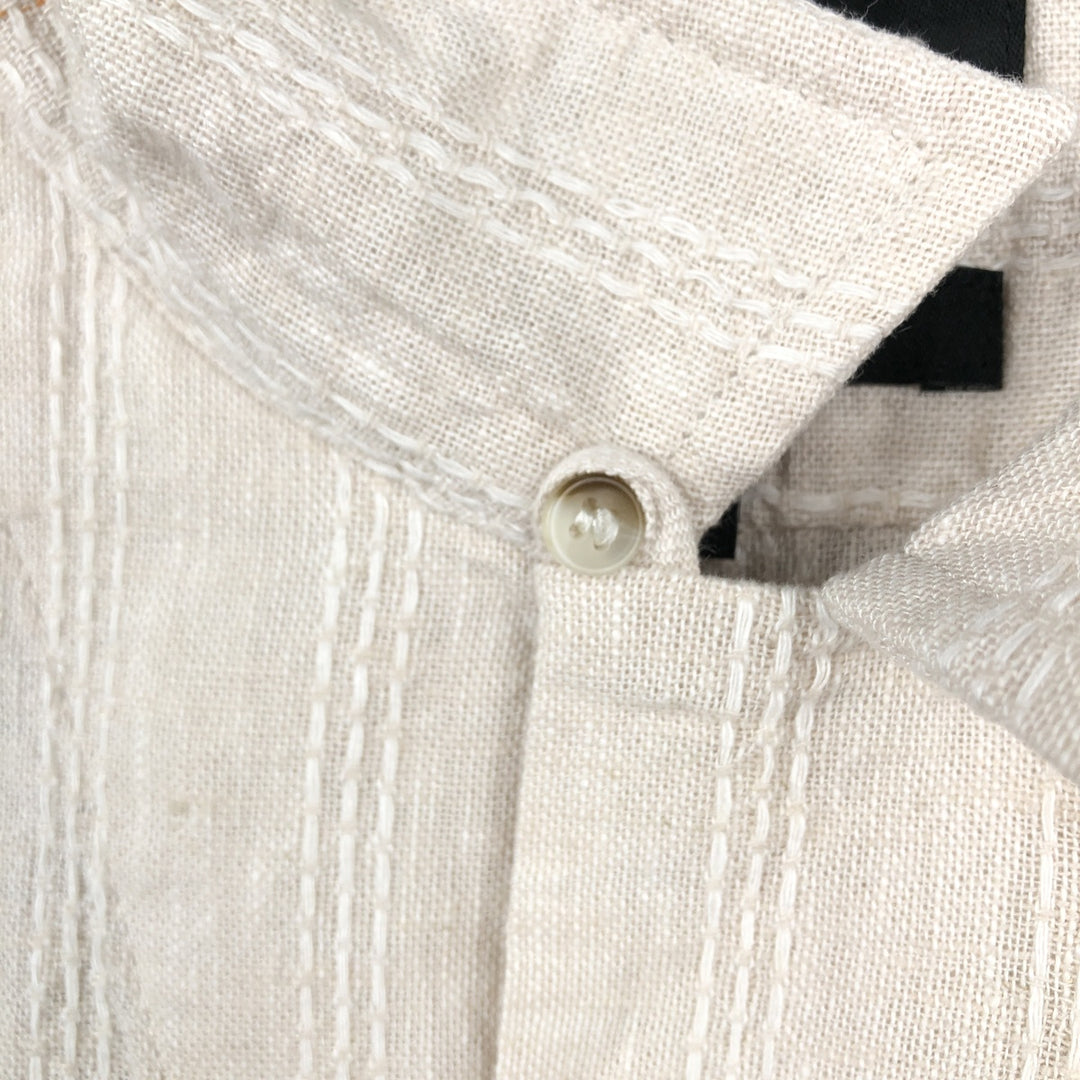 BANANA REPUBLIC STANDARD FIT Stripe Pattern Short-Sleeve Open Collar Linen Shirt, Boxy Shirt, Men's Size L (approx.) linen Beige type Vintage Second Hand