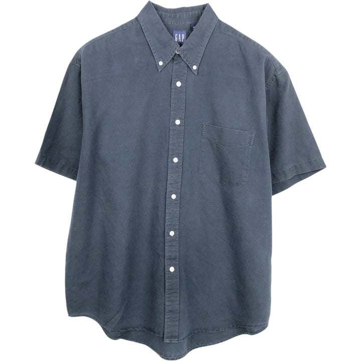 90'S GAP (Old GAP) Short-Sleeve Linen x Cotton Button-Down Shirt, Men's Size L (Equivalent), Vintage linen navy blue type Vintage Second Hand