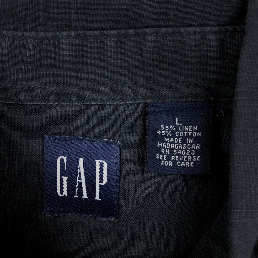 90'S GAP (Old GAP) Short-Sleeve Linen x Cotton Button-Down Shirt, Men's Size L (Equivalent), Vintage linen navy blue type Vintage Second Hand
