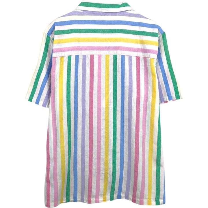GAP Stripe Pattern Short-Sleeve Open-Collar Linen x Cotton Box Shirt (Men's Size L equivalent) linen white type Vintage Second Hand