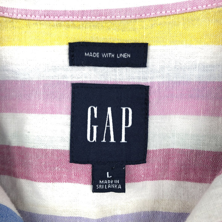 GAP Stripe Pattern Short-Sleeve Open-Collar Linen x Cotton Box Shirt (Men's Size L equivalent) linen white type Vintage Second Hand
