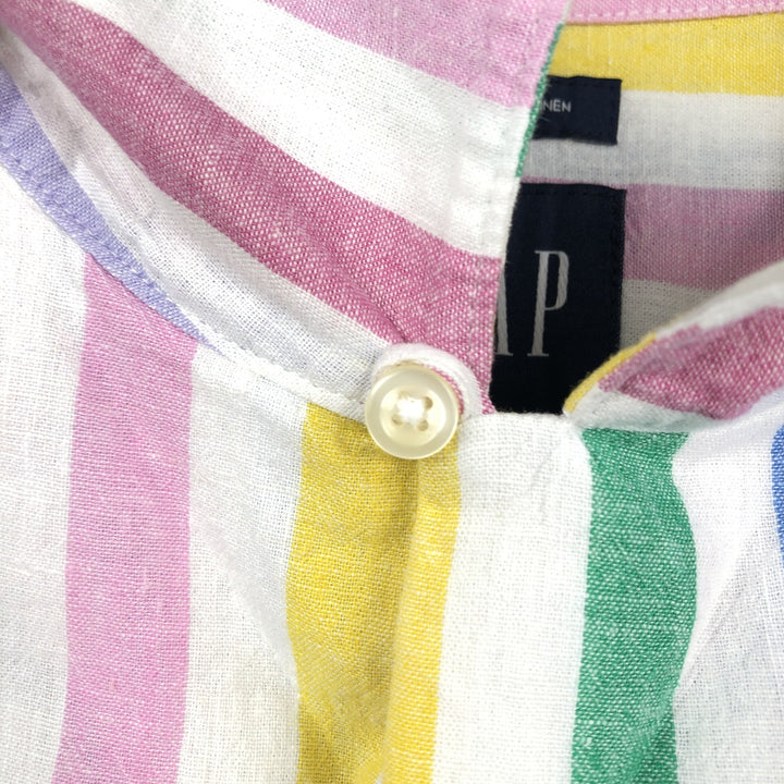 GAP Stripe Pattern Short-Sleeve Open-Collar Linen x Cotton Box Shirt (Men's Size L equivalent) linen white type Vintage Second Hand
