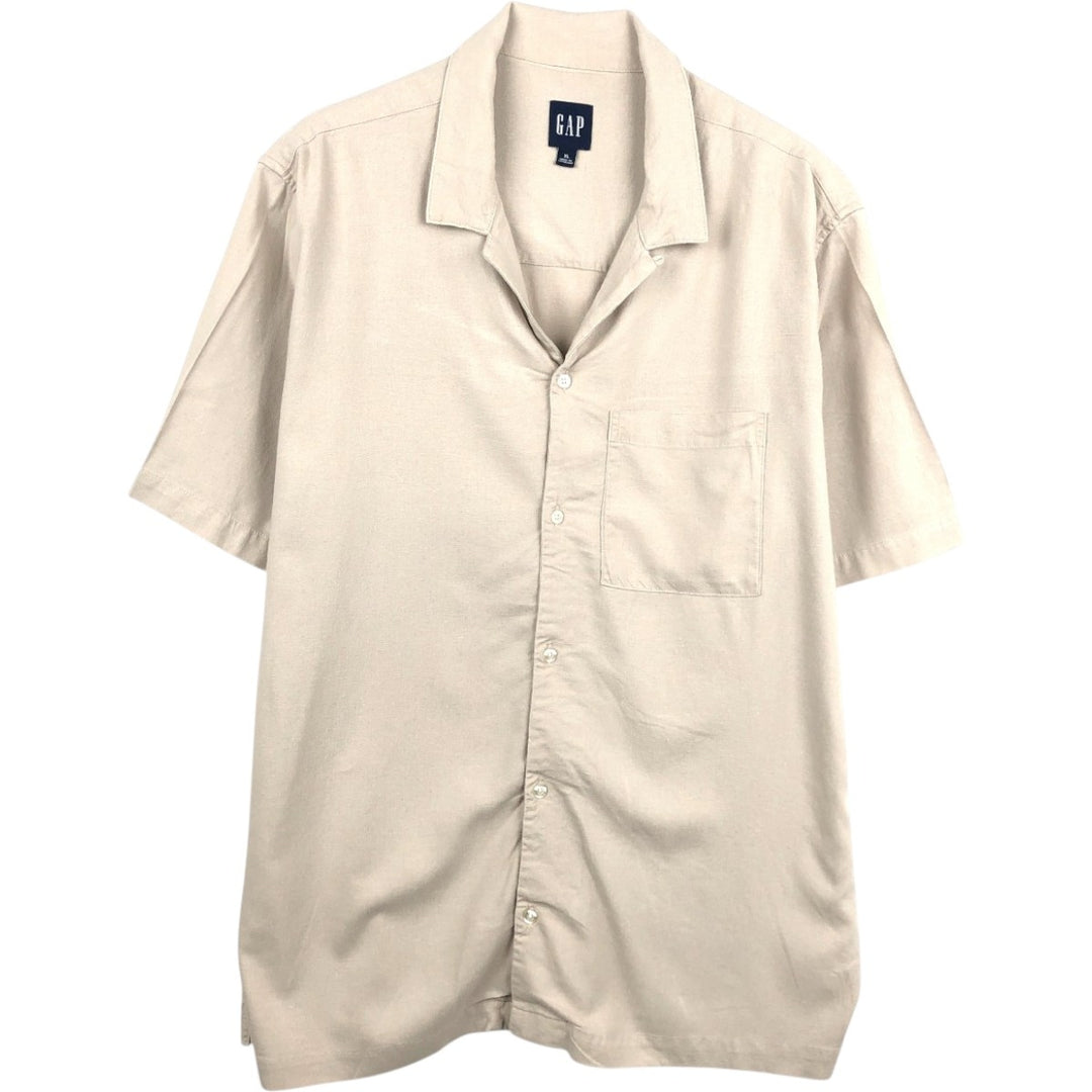 GAP Short-Sleeve Open-Collar Linen Shirt, Boxy Shirt, Men's Size XL (Equivalent), Vintage linen Beige type Vintage Second Hand