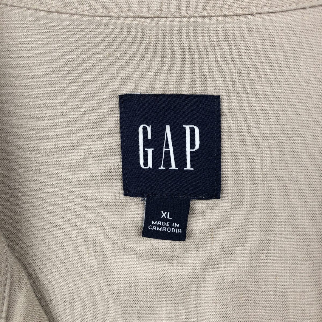 GAP Short-Sleeve Open-Collar Linen Shirt, Boxy Shirt, Men's Size XL (Equivalent), Vintage linen Beige type Vintage Second Hand