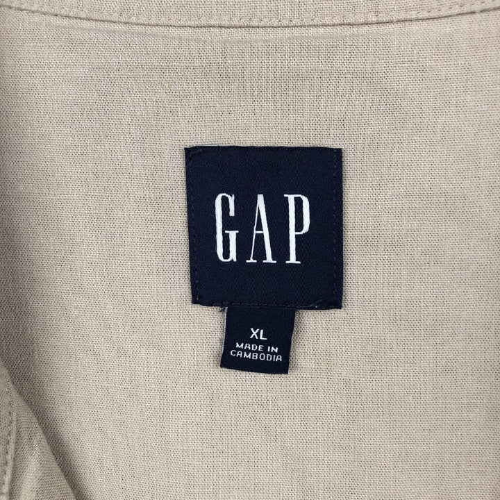 GAP Short-Sleeve Open-Collar Linen Shirt, Boxy Shirt, Men's Size XL (Equivalent), Vintage linen Beige type Vintage Second Hand