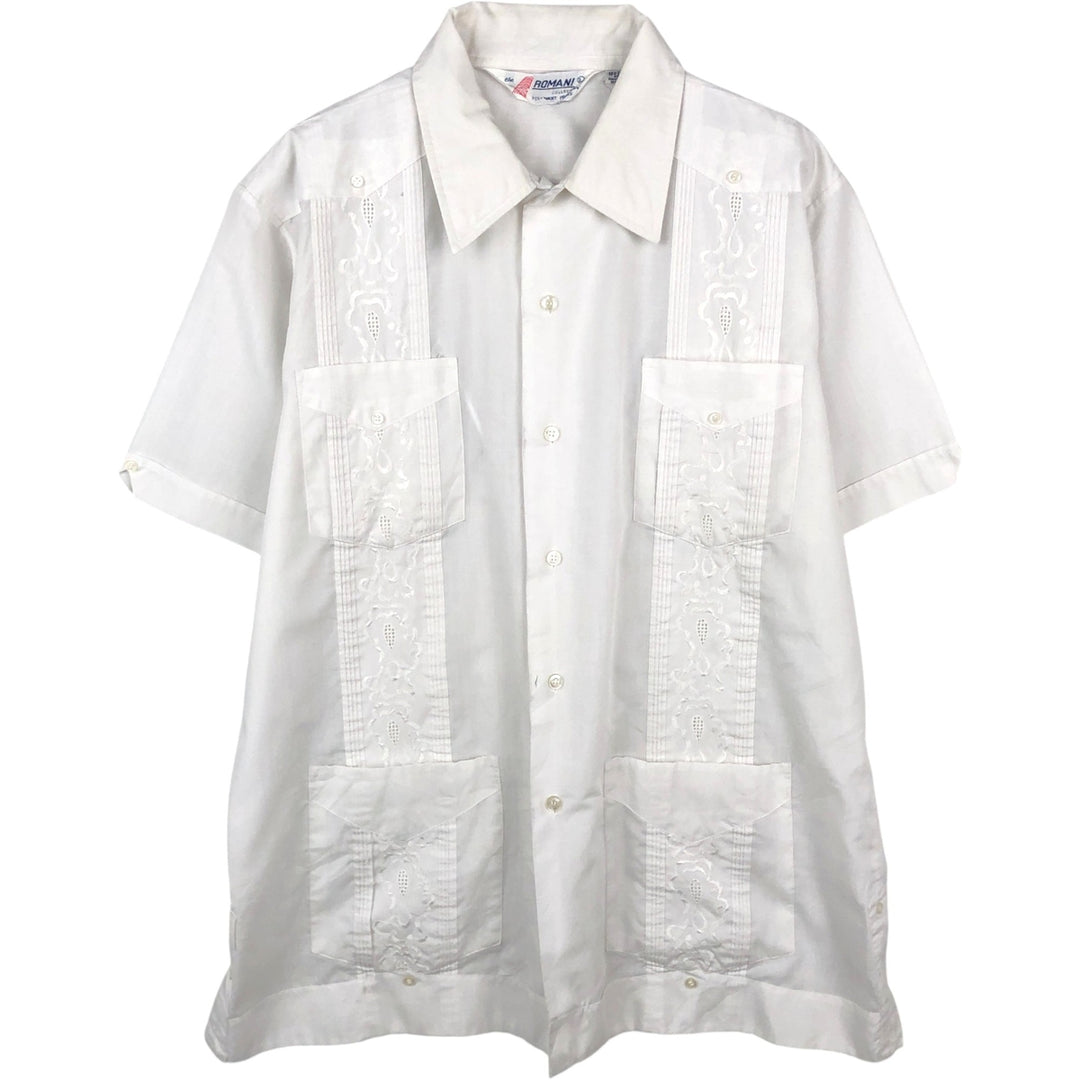 80s-90'S Romani Short-Sleeve Mexican Shirt, Cuban Shirt, Boxy Shirt, Men's Size L (approx.) polyester white type Vintage Second Hand