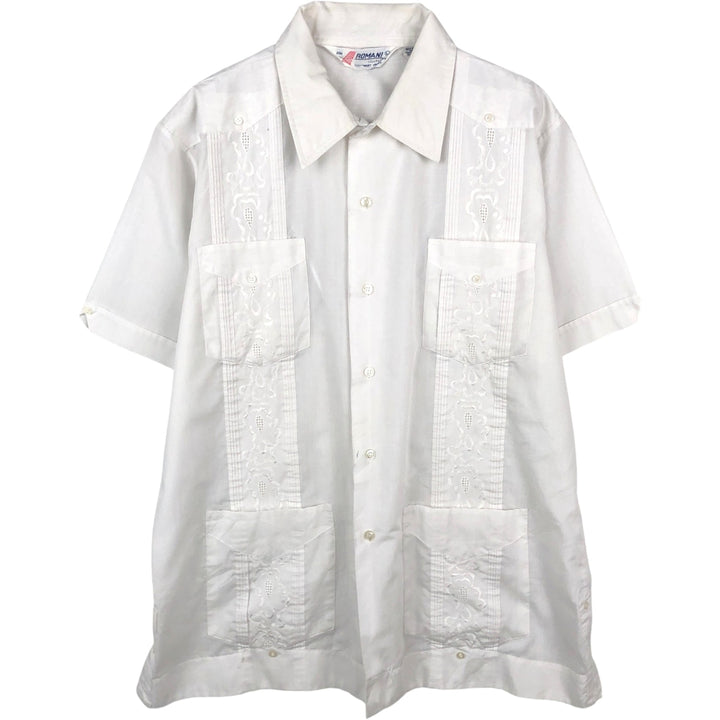 80s-90'S Romani Short-Sleeve Mexican Shirt, Cuban Shirt, Boxy Shirt, Men's Size L (approx.) polyester white type Vintage Second Hand