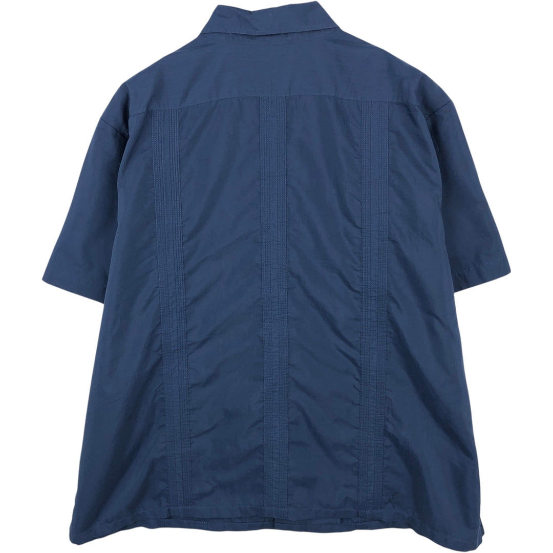Short-sleeved Mexican shirt, Cuban shirt, boxy shirt, men's size XXL equivalent. polyester Navy blue Vintage Second Hand