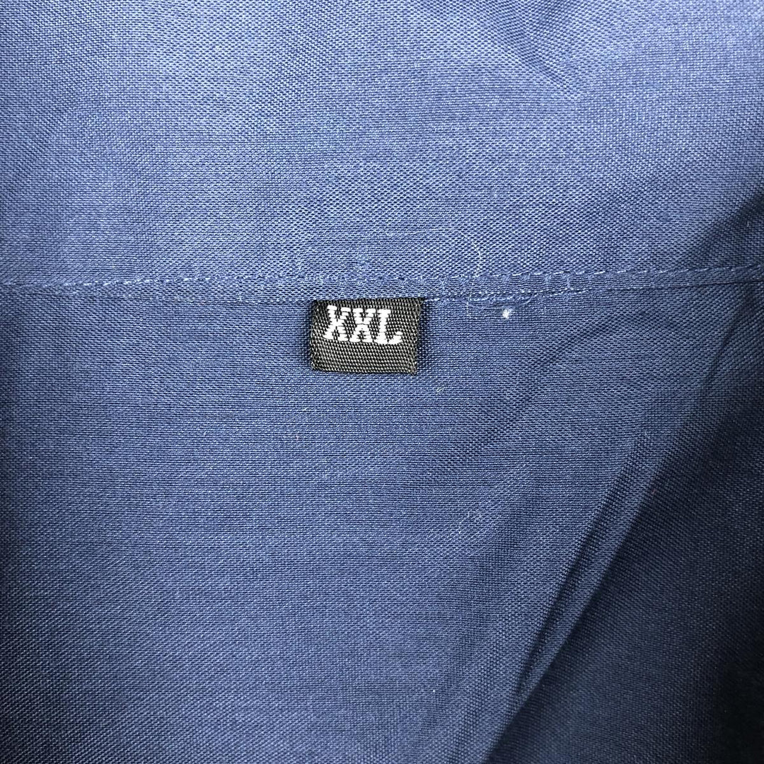 Short-sleeved Mexican shirt, Cuban shirt, boxy shirt, men's size XXL equivalent. polyester Navy blue Vintage Second Hand
